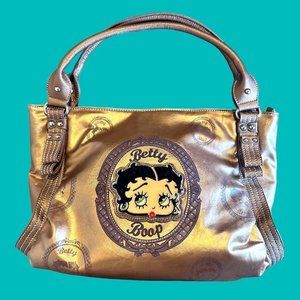 RARE Betty Boop Metallic Gold Large Purse with Zippers